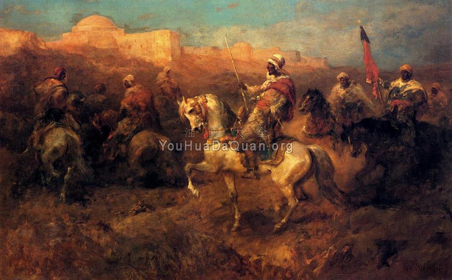 Arab Horsemen On The March - 阿道夫·施赖尔
